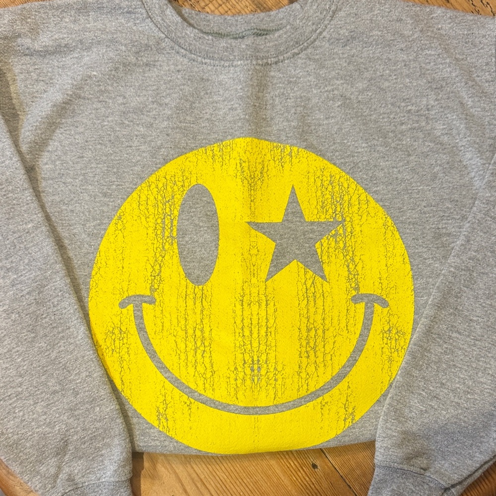 Gray Sweatshirt with Yellow Smiley Face